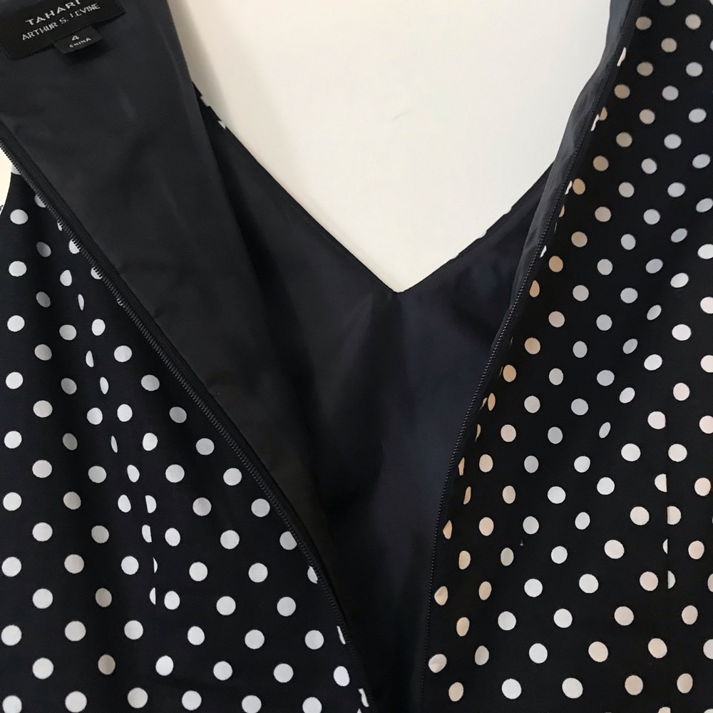TAHARI Navy Polka Dot Sheath Dress - Picture 6 of 7